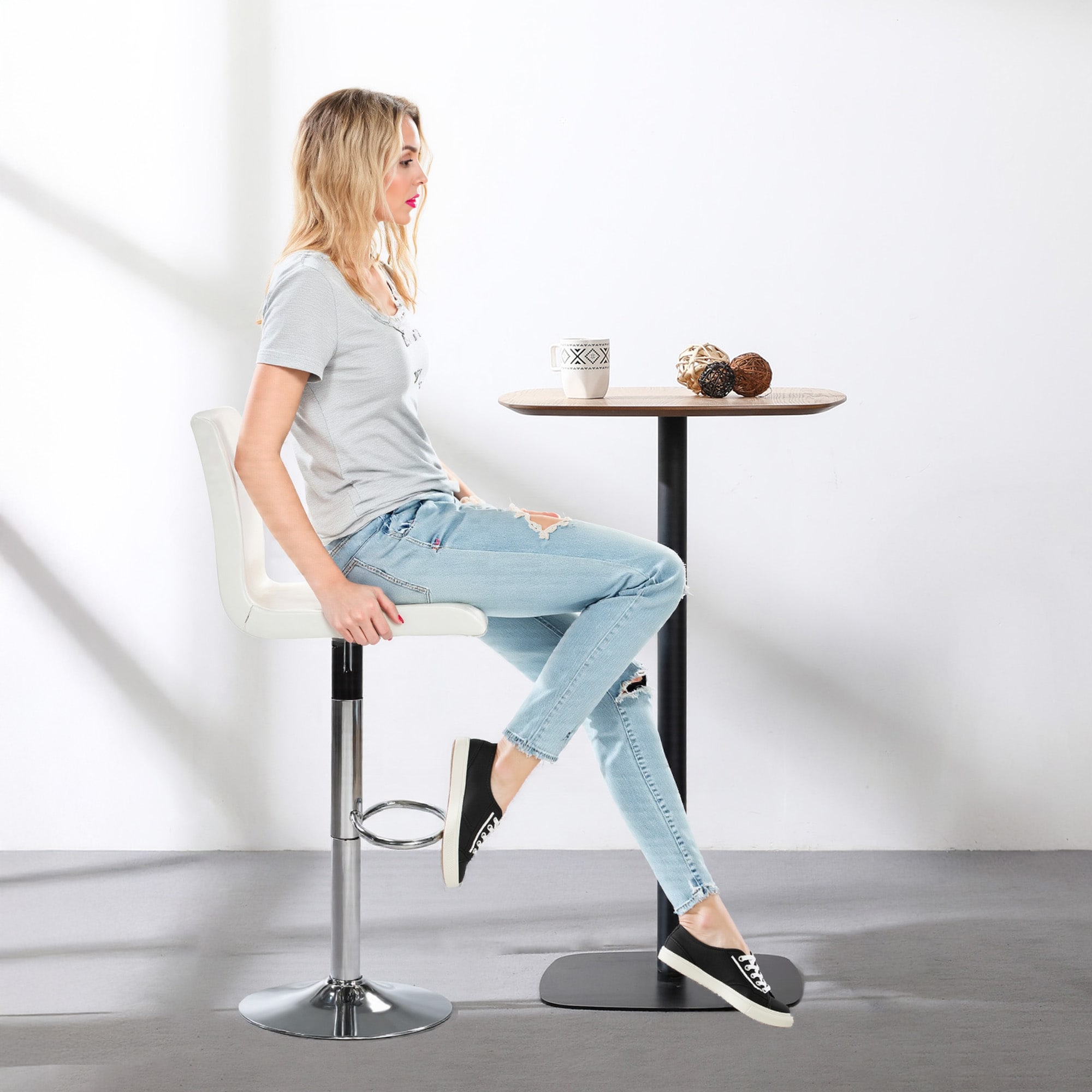 Bar Stools 1 Set Of 2, Counter Height Bar Stools, Square Cushion Bar Stools With Back, Footstool, Cafe, White, 2 Pieces_voghion.com